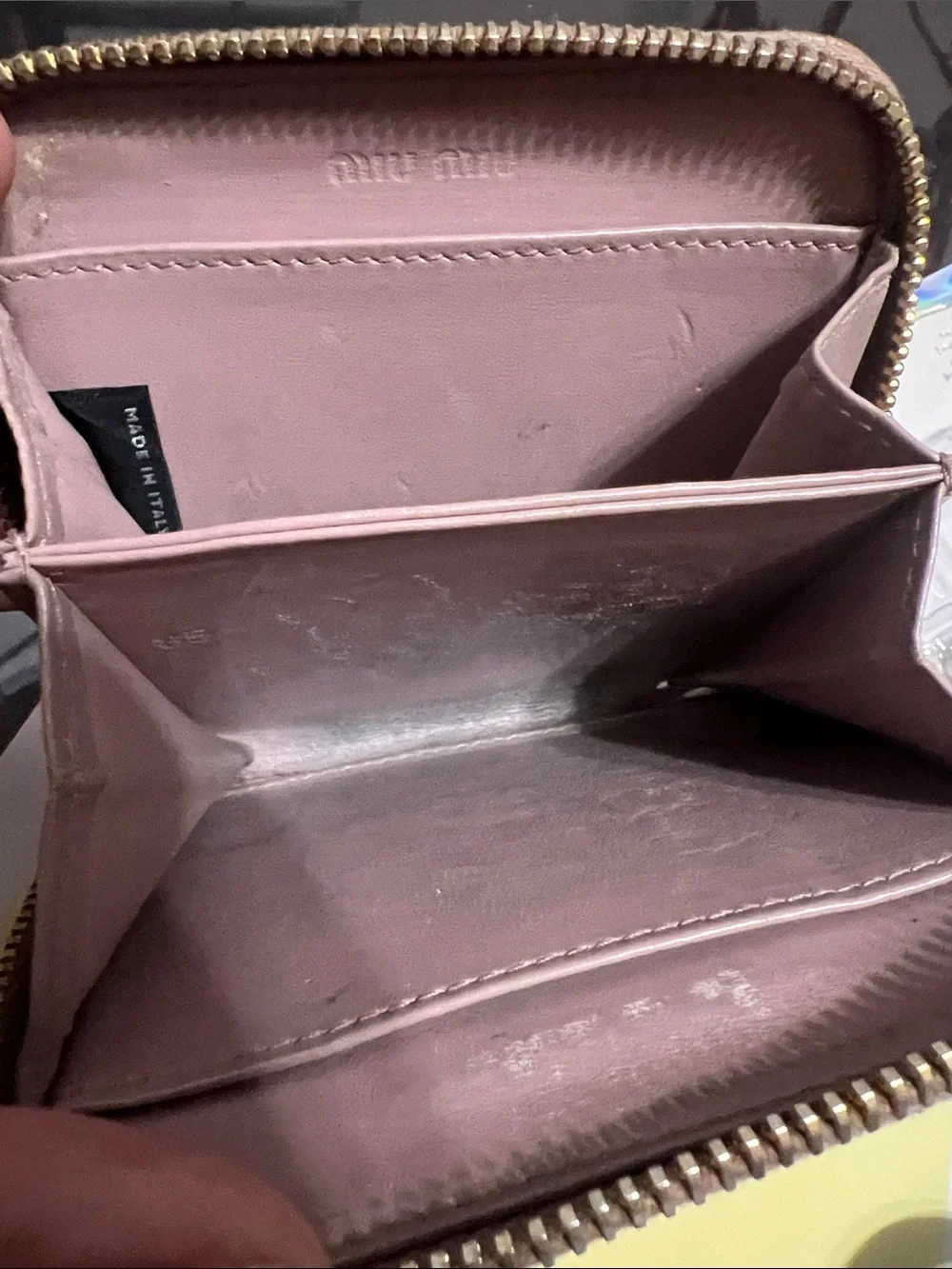 Miu Miu Croc-Embossed Tan Leather Zip Wallet with Gold Logo